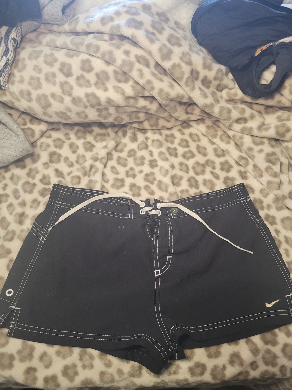 Nike Black Swim Drawstring Shorts with White Stitching